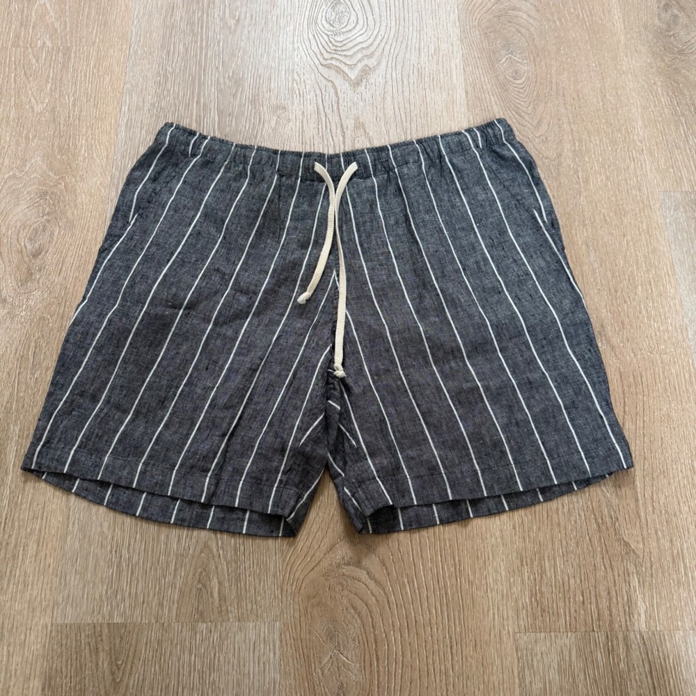Alex Crane Bo Shorts Mens XL Grey White Striped 100% Linen Drawstring NWOT